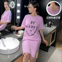 Lady Pure Cotton Sleeping Dress Spring Summer Season Plus Fat Increase Overweight mm200 Catty Short Sleeve Sleeping Clothes Fat People Loose can be worn outside