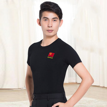 Dan Baoluo V-collar red flag shirt mens summer short-sleeved Latin dance practice dance uniforms T-shirt National Standard Modern