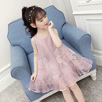 Girl dress summer 2021 New Super foreign air sleeveless net gauze children sling princess dress girl skirt tide