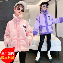 Girls coat autumn 2021 new foreign style children's lamb velvet fur one late autumn plus velvet jacket tide