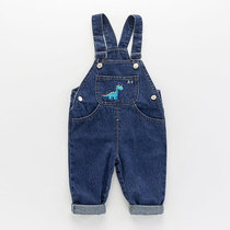 Baby suspenders male baby conjoined suspenders cotton 1 3 years old female children denim long pants spring and autumn wear