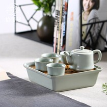ten livable Juve kilns One pot of four cups of power office portable v tea set Ru porcelain ceramic dry foam tray travel tea set