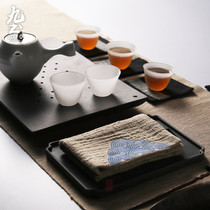 Nine-earth washed cotton cloth made of old tea towel Kung Fu tea set accessories Four square squared long embroidered water corrugated cotton linen tea cloth