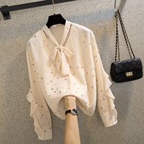 Korean chiffon shirt womens long-sleeved 2020 new autumn Korean version bow tie-up dress fashion foreign style base shirt