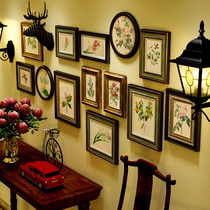 Custom photo solid wood vintage American photo wall Living Room European photo frame Deer head hanging wall decoration Three-dimensional combination painting