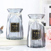 (Two-piece set) glass dried flower transparent vase European-style hydroponic green plant lily vase living room ornaments