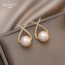Korean Temperament Cross Pearl Ear Nail Woman 2021 New Wave Advanced Sensation Small Crowdsourced Light Extravagant Earrings Minimalist Earrings