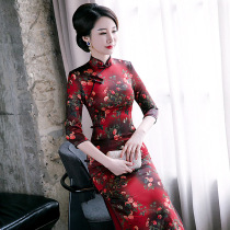 Silk cheongsam long temperament 2021 New Chinese style wedding mother dress modified dress long sleeve
