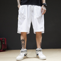 Summer simple pure white casual pants mens beach pants trend hip-hop sports big pants pants shorts 5 five-point pants