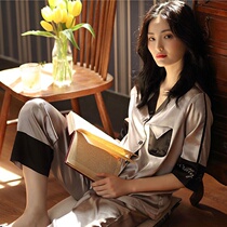 Star same ins Korean version of net red same pajamas female summer simulation silk lapel student cartoon home suit suit I