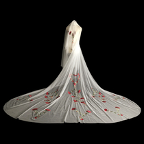 Dili Reba with rose embroidery lace long tail soft veil Double-layer cover simple Korean forest veil