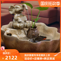 Banderas small elephant flowing water ornaments leaf cylinder standing elephant flowing water ornaments creative home decoration Crafts furnishings