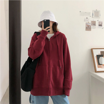 South Korea autumn and winter new lazy wind plus velvet thickened sweater women loose Korean version of wild hooded cardigan jacket top