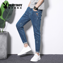  Playboy 2021 summer thin nine-point jeans trend straight pants mens casual slim-fitting small feet trousers