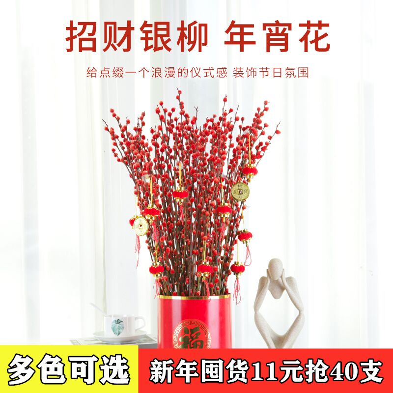 Colored Silver Willow Red Branches Flowers Flowers Bucket Silver Willow-resistant Plants Dry Flowers Interior Decoration Bouquet