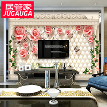 Home steward European luxury romantic rose soft bag Roman column TV background wall large seamless mural wall cloth