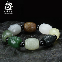 Tiantian jade carving Xinjiang Hetian Jade Bracelet Mens old pit material Jade Jade Duobao colorful White Jade hand string