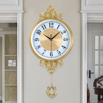 Pure European copper wall clock Living room household fashion art wall hanging atmospheric hanging table American clock Creative light luxury watch