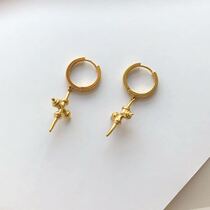 Left ear) cross earrings European and American simple wild blogger with mini earrings brass gold-plated personality earrings