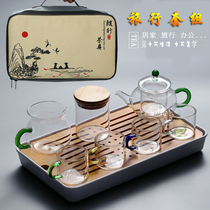 Japanese travel tea set Carrying bag Glass outdoor travel tea set Household custom teacup set Office car