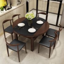 Nordic Burning Stone Dining Table And Chairs Combined Solid Wood Dining Table Retractable Folding Rectangular Round Home Dining Table