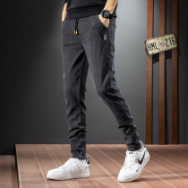 Jeans mens Tide brand elastic elastic waist slim foot pants autumn and winter new trend casual black long pants