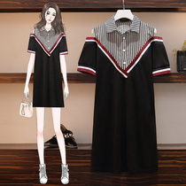  Big woman high-end plus size womens clothing summer new fat sister thin stitching belly and age reduction smart dress