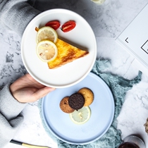 Japanese hipster 8 inch flat plate solid color Matt White blue ceramic plate salad plate with edge shallow edge round breakfast plate