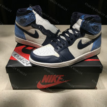 Khaki24 Air Jordan 1 AJ1 Obsidian Black Blue Toe North Carolina Blue Lightning 555088-140