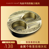 Cigar ashtray double slot retro personalized ashtray metal ashtray easy to clean and fall resistant