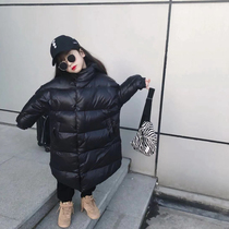 OKAIDI French girls down jacket with double face wearing 2021 Winter new children white duck suede fashion over knee jacket