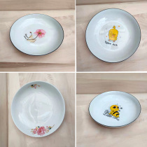 Household round ceramic rice plate plant flower Chinese dish glaze color ceramic fruit plate round tableware dish dish