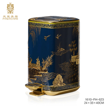 French Chinese style luxury royal blue trash can hand-painted painted gold foil Villa pedal trash home