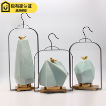 Modern new Chinese style creative home iron ceramic ornaments Model room Hotel villa entrance wine cabinet soft decoration
