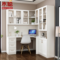 Corner desk bookshelf combination bookcase integrated whole wall desktop computer desk simple small apartment study solid wood customization