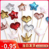Super Flash Pearl bright face love five-pointed star card cake decoration birthday party dessert table baking decoration