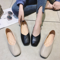 Chao brand 2021 new single shoes Womens Flat bean shoes Joker a pedal Net red black soft leather milk shoes womens shoes