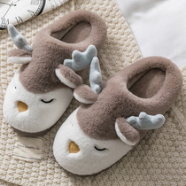 Autumn and winter outside wear home home cute cotton slippers mens winter 2021 New Cartoon fur slippers men