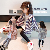 Girl autumn stripe set 2021 New Net red Foreign Air baby spring and autumn dress small children two-piece tide