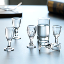 Household small high-legged white wine cup Glass spirits cup Small wine cup Chinese bullet cup mouthful cup Wine set 6pcs