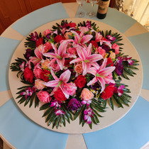 Hotel large round table turntable flower simulation flower electric dining table middle flower ornaments decorative flower round table flower