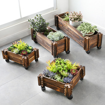 Anti-corrosion wood flower box rectangular succulent patchwork basin large flower pot Outdoor solid wood flower trough balcony wooden long vegetable basin