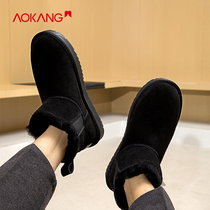 Aokang mens shoes 2021 Winter new men plus velvet thick warm one low tube short non-slip boots official shop