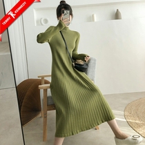 Maternity wear spring and autumn semi-high-neck high-quality sweater dress long over the knee 22 new western style bottoming knitted dress