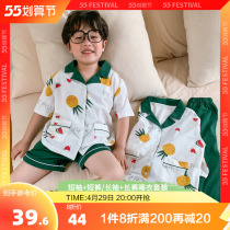 Boy Summer Pyjamas Pure Cotton Short Sleeve Suit Childrens Thin Air Conditioning Home Conserved Baby Summer Dress Kiddie Two Sets