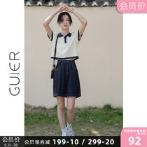 GUIER high waist denim shorts woman 2022 new summer slim straight cylinder loose with slim and wide leg pants