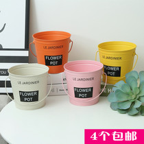 Nordic large creative iron bucket fleshy flower bucket iron balcony storage home gardening Korean decorative plant flower pot