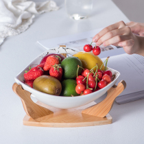 Hotel restaurant ceramic bowl Nordic gilded large fruit bowl with wooden frame creative gold ceramic salad bowl