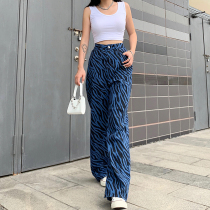 H home European and American style super A popular personality zebra print blue wide leg jeans women high waist thin mop pants