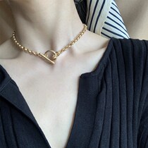 Left ear) otbutton thick chain necklace European and American niche simple versatile choker metal choker Net red INS tide